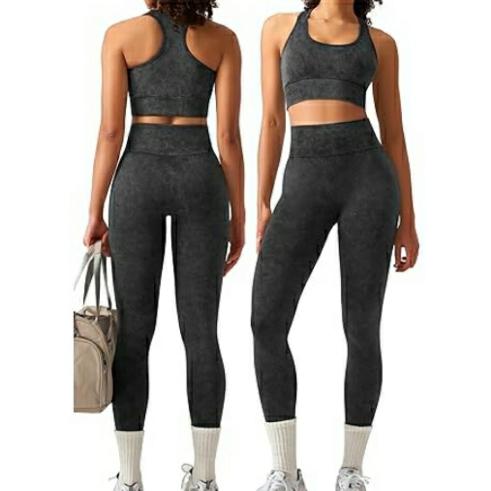 Women Workout Set Seamless High Waist Legging Padded Racerback Sports Bra